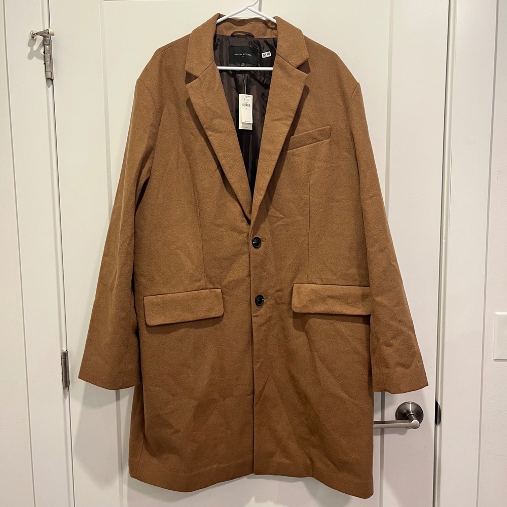 Banana Republic Mens XL Camel Brown Topcoat Overcoat 405344-00-1 New